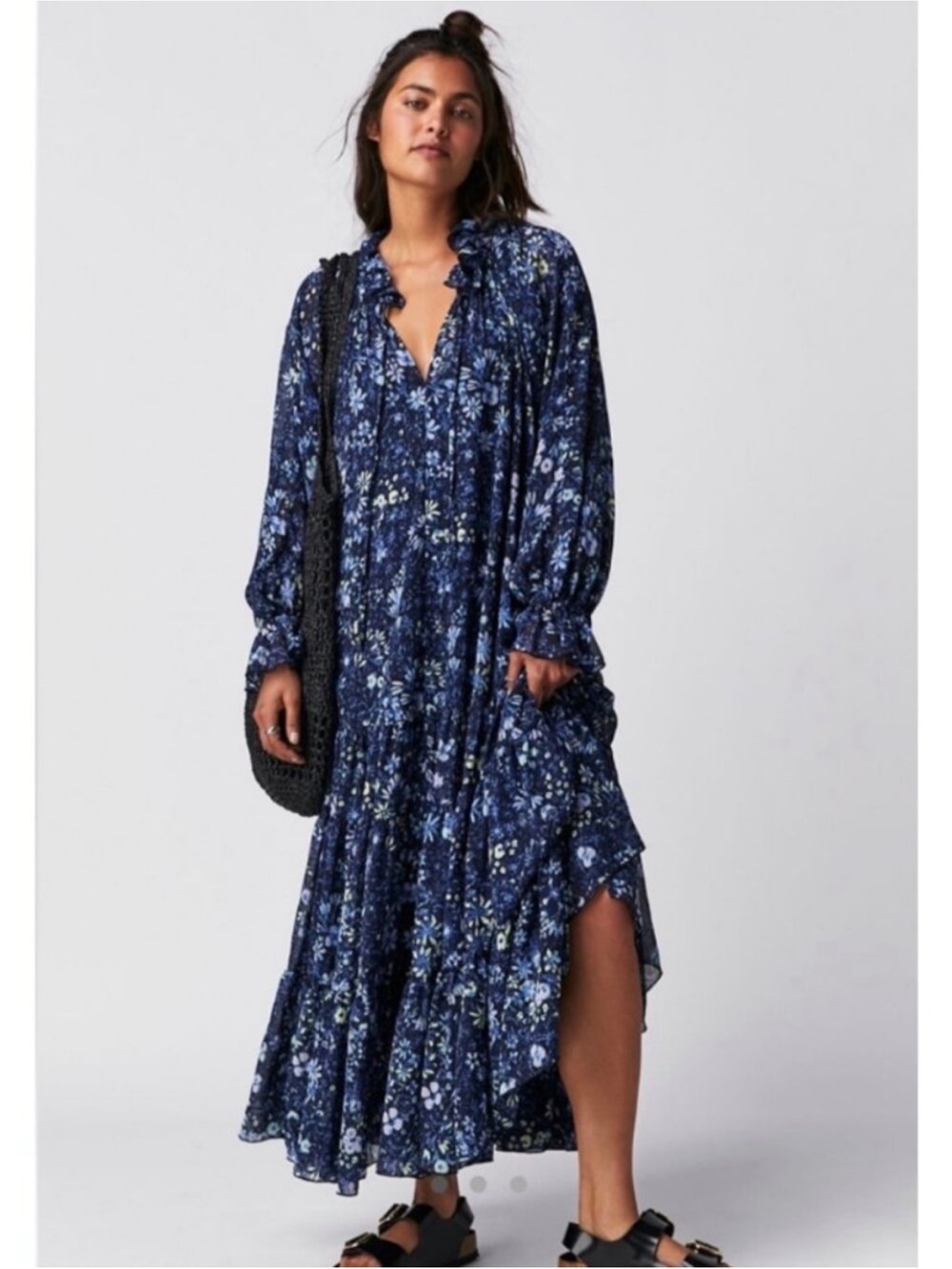 Free People Feeling Groovy Navy Floral Maxi Dress